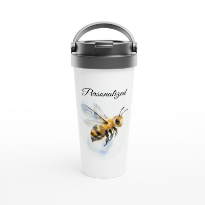 Just Beesness White 15oz Stainless Steel Travel Mug Personalized