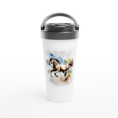 Just Horsen Around White 15oz Stainless Steel Travel Mug